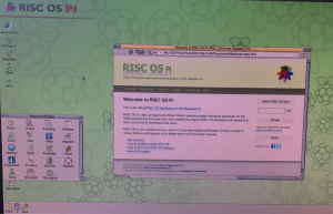 blurry capture of risc os 5.28 running on raspberry pi